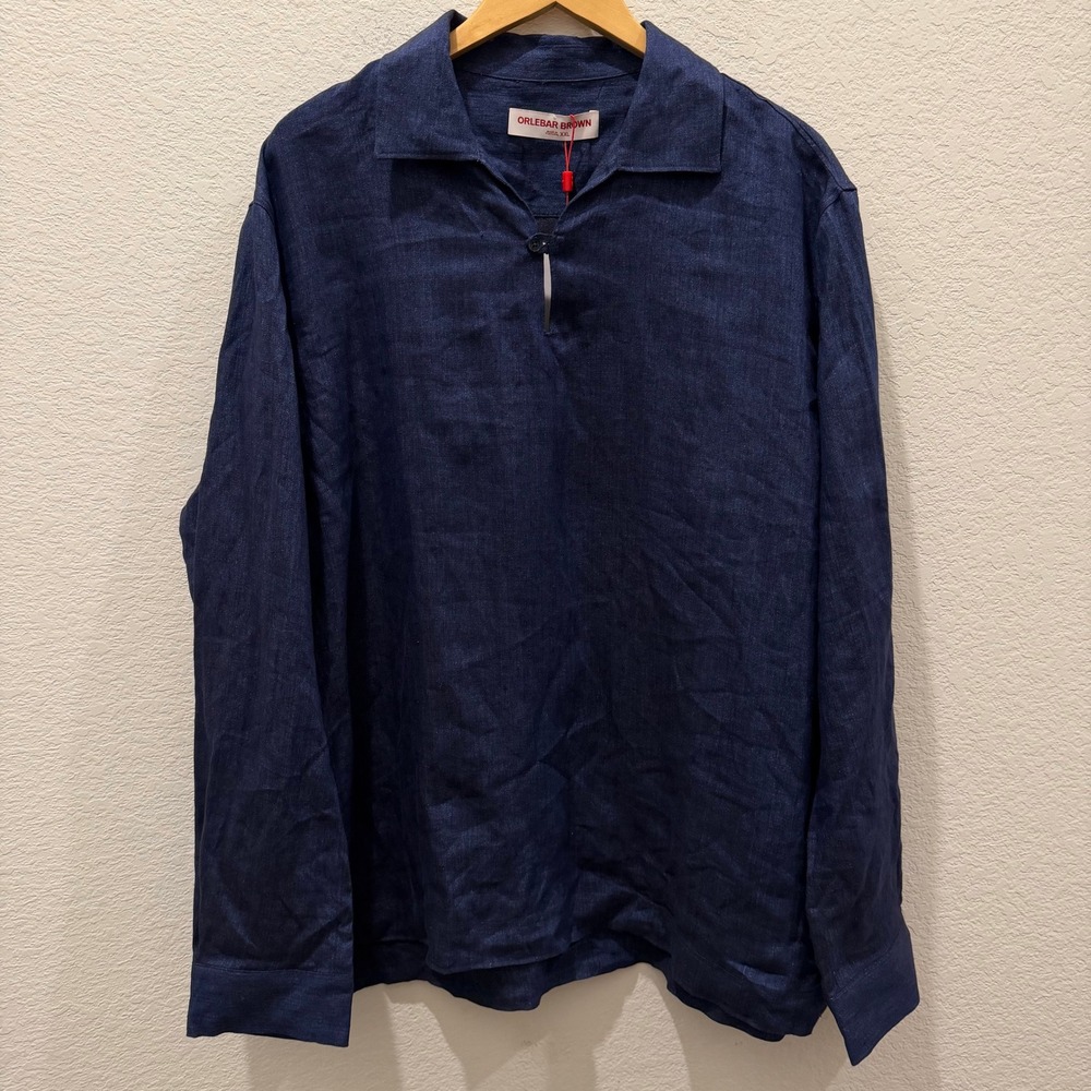 Orlebar Brown Vincent‎ LS Linen Shirt Night Iris Blue XXL